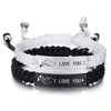 2 PCS I Love You Finger Heart Stainless Steel Couple Bracelet Black White Woven Bracelets for Lovers Valentine Gifts