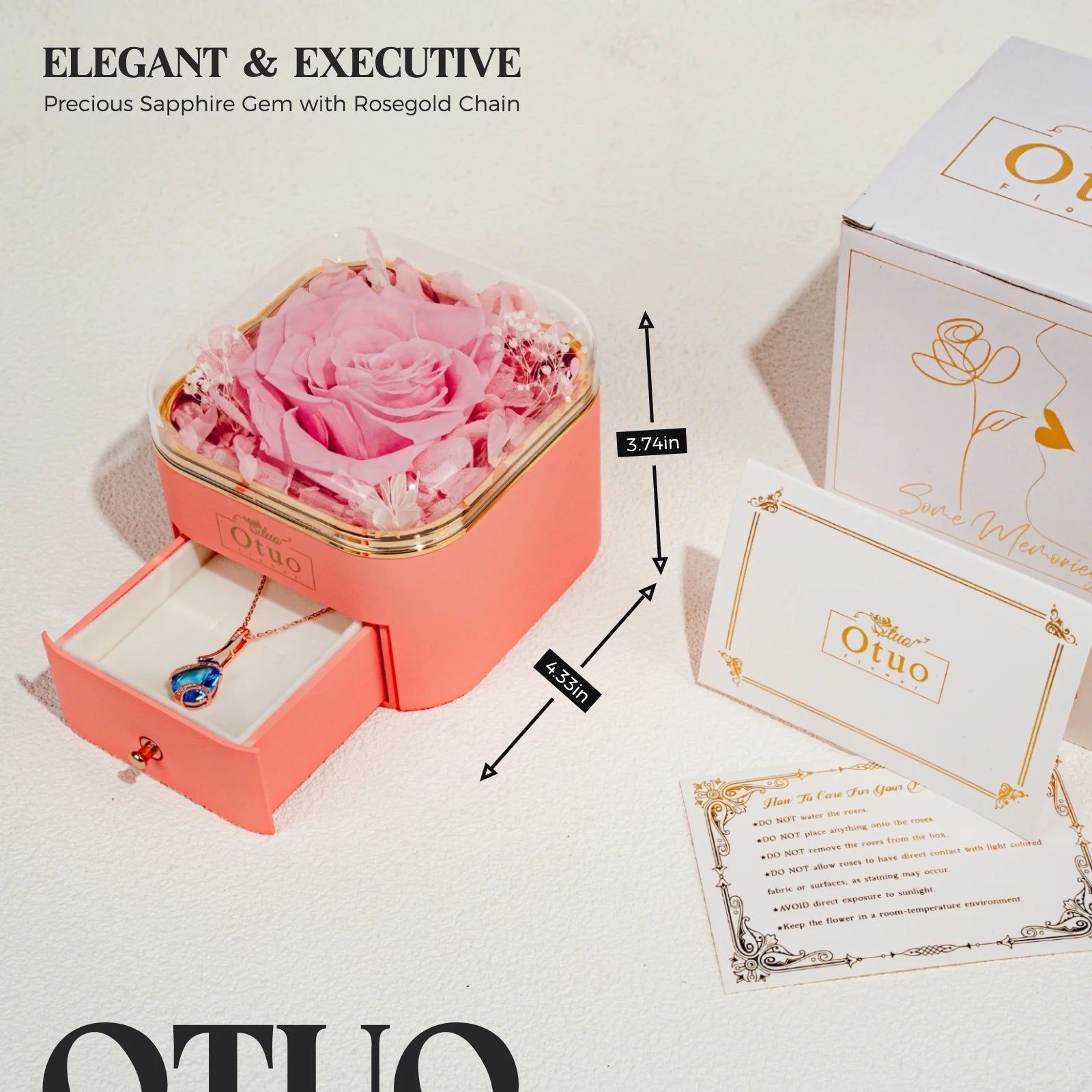 Preserved Roses Gift Jewerlry Box, Real Eternal Rose Flower with Necklace, Gifts for Girlfriend, Mom, Women, Wife, Birthday and Valentine'S Day (Pink)