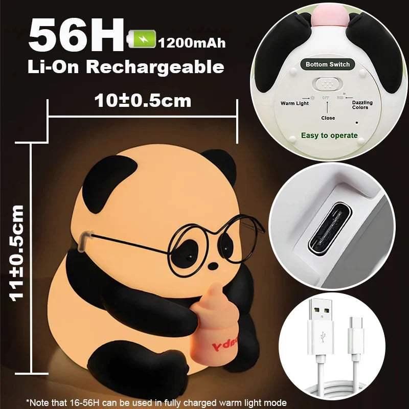 HUAHUA Panda Light Silicone Lamp beside Lamp Baby Night Light Cartoon Toy Children Bedroom Sleep Light LED Touch Gifts