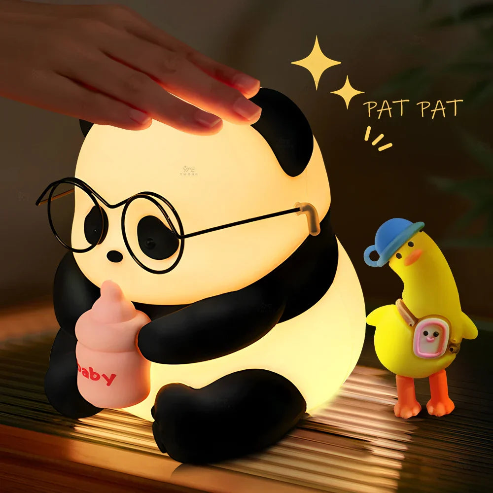 HUAHUA Panda Light Silicone Lamp beside Lamp Baby Night Light Cartoon Toy Children Bedroom Sleep Light LED Touch Gifts