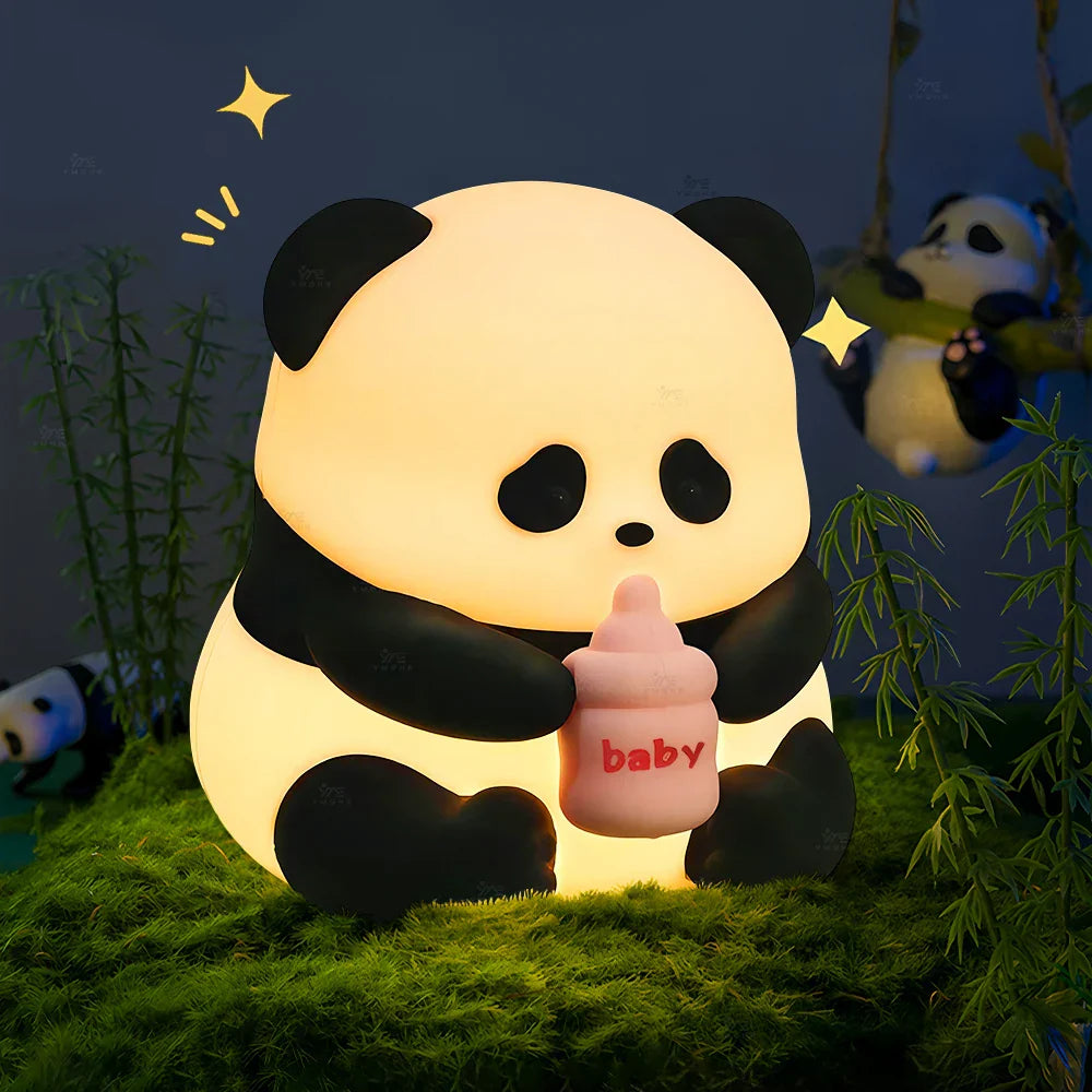 HUAHUA Panda Light Silicone Lamp beside Lamp Baby Night Light Cartoon Toy Children Bedroom Sleep Light LED Touch Gifts