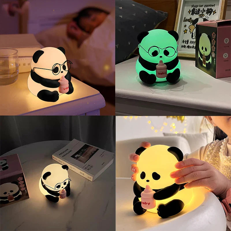 HUAHUA Panda Light Silicone Lamp beside Lamp Baby Night Light Cartoon Toy Children Bedroom Sleep Light LED Touch Gifts