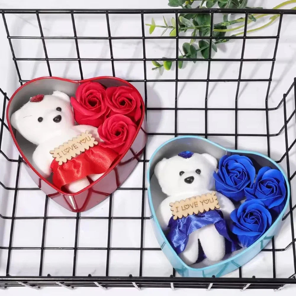 Bear Rose Gift Box Valentines Day Flower Love Box Bears Bouquet Wedding Birthday Home Party Decoration Gift for My Girlfriend